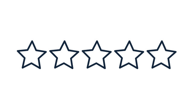 Premium five star rating vector icon with editable stroke, customer feedback and satisfaction illustration for business reviews, customizable line weight scalable minimalist art on white.