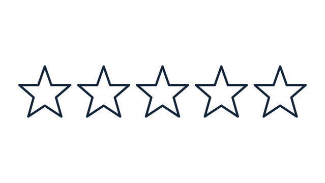 Five star rating system vector icon featuring editable stroke, professional feedback and product quality illustration for service reviews, adjustable line weight scalable minimalist design.