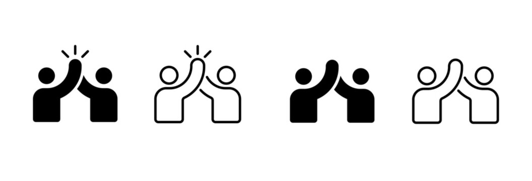 two people high five or clap icon Black and White High Five Teamwork Icon Set Vector with Celebration and Success Symbols Modern Collaborative People Collection Vector