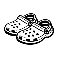 Logotipo con dibujo minimalista con líneas de un par de sandalias crocs de caucho  © teracreonte
