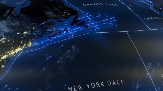 Global Air Traffic Control Network with Flight Path Animation over North America and Europe