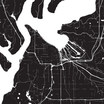 Tacoma Washington Vector Map, Detailed City Street Map Black and White Minimalist Line Art