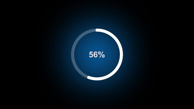 Circle loading bar icon animation. White color loading, load, process, processing bar animation. Futuristic loading circle ring with 0-100 percent.4k motion video