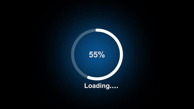 Circle loading bar icon animation. White color loading, load, process, processing bar animation. Futuristic loading circle ring with 0-100 percent.4k motion video