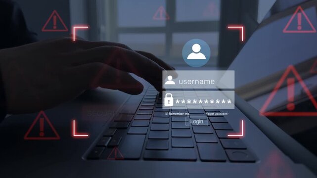 Cyber attack targeting online account authentication  login security.Hacker attempting unauthorized access to personal data password breach,phishing,encryption vulnerability and digital network.
