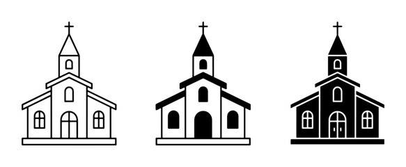 Naklejka premium Church Icons, Religious Building Symbols, Christian Worship Place Graphics, Vector Set