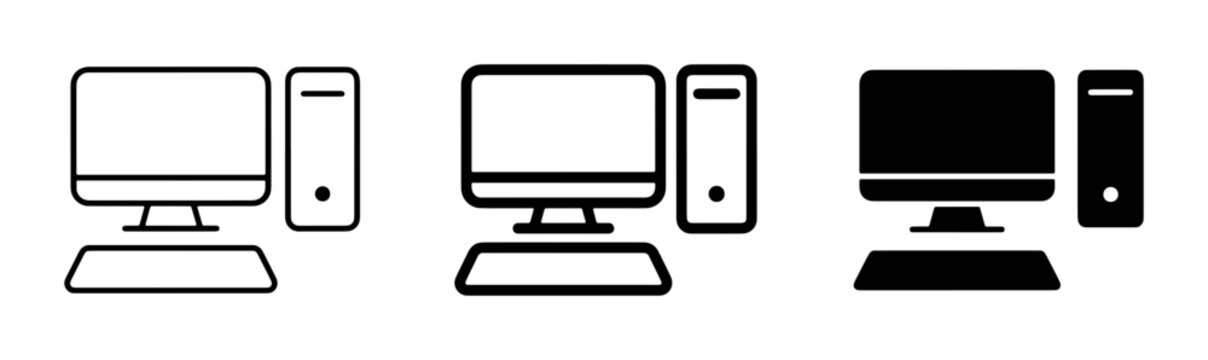 Desktop Computer Icons Set, Modern PC Graphics, Technology and Digital Devices