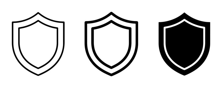 Shield Icons, Security Emblems, Protection Symbols. Vector Graphics for Safety and Defense