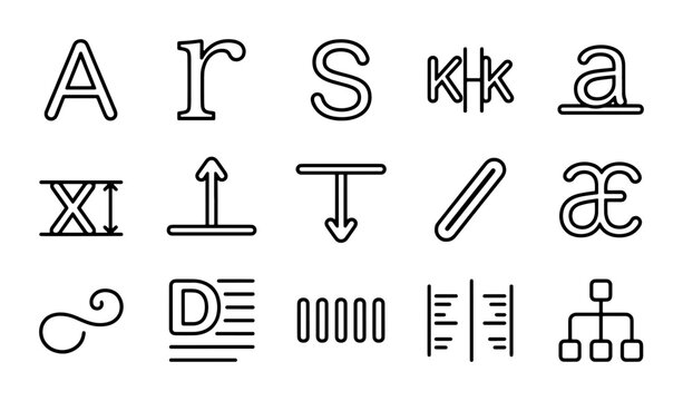 Typography Symbols Vector Icons, Typographic Elements, Text Formatting Symbols, Editorial Design Icons