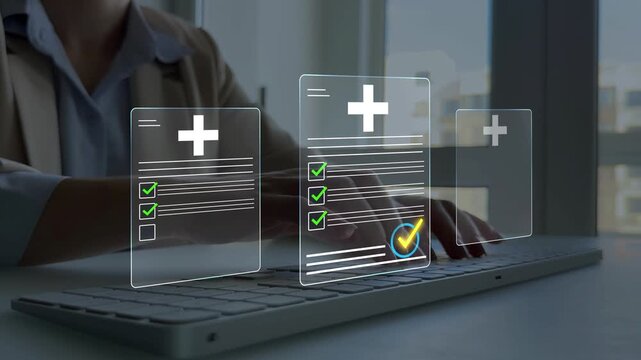 Medical history check database with patient records and digital healthcare documents, secure medical data management system for hospital information, clinical archive and electronic patient history.

