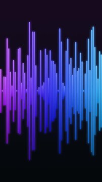 Vertical 4K animated sound wave bars equalizer background pulsing in neon colors, seamless loop. Dynamic music visualizer backdrop for podcast, DJ, music, and reels.