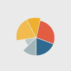Obraz premium Colorful Pie Chart With Five Segments On Light Gray Background