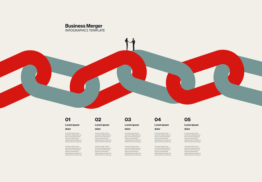 Business Merger Infographic Template with Handshake and Chain Illustration