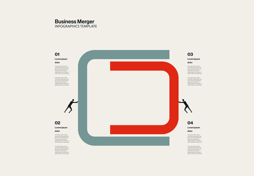 Business Merger Infographic Template with 4 Points and Illustration