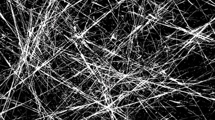 Obraz premium high-contrast scratch overlay background, chaotic white scratch lines, black and white, commercial abstract backdrop for branding, posters, websites, presentations, and product displays, wide