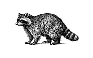 Fototapeta premium Detailed illustration of a raccoon standing on a white background