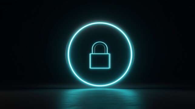 Neon Lock with Light Base Cyber Security Startup State
