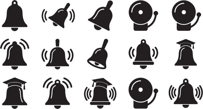 Collection of various alarm bell icons.