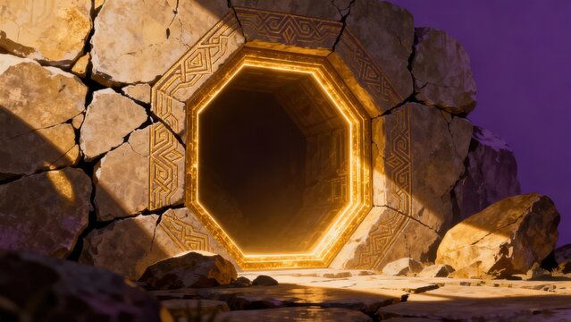 Ancient stone doorway with glowing pattern