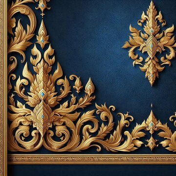 Elegant Thai traditional pattern with gold ornaments on luxury deep blue background illustration