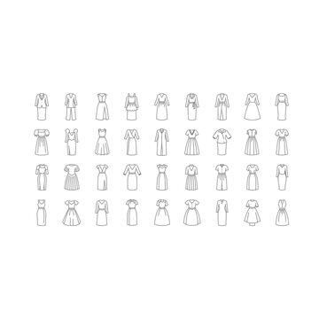 Large collection of women dress style icons and sketches for fashion design