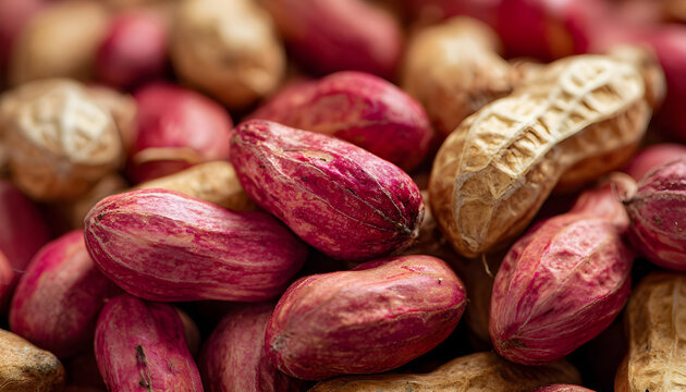 Macro view, raw peanuts highlighting texture and natural food ingredient detail