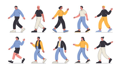 Obraz premium Diverse people walking vector illustrations modern style for design projects