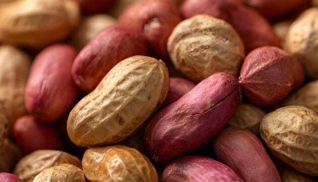 Macro view, raw peanuts highlighting texture and natural food ingredient detail