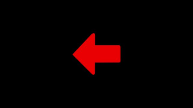 Minimalist red left arrow animation on black background, for user interface, and navigation direction pointer