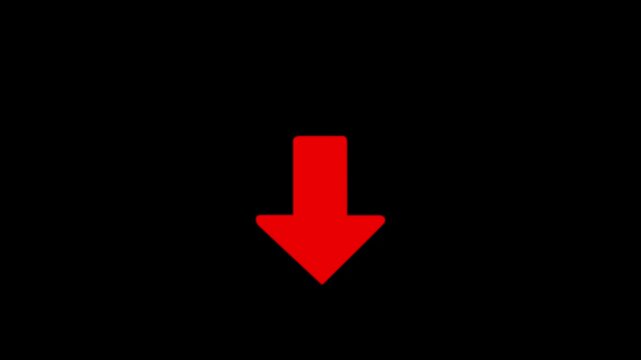 Pulsing red arrow animation on black background, for digital interface, and ui motion