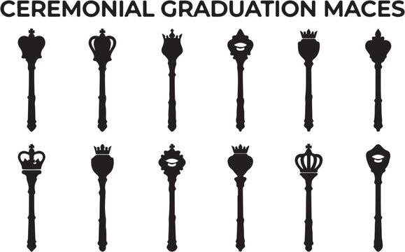 Ceremonial graduation maces in row.