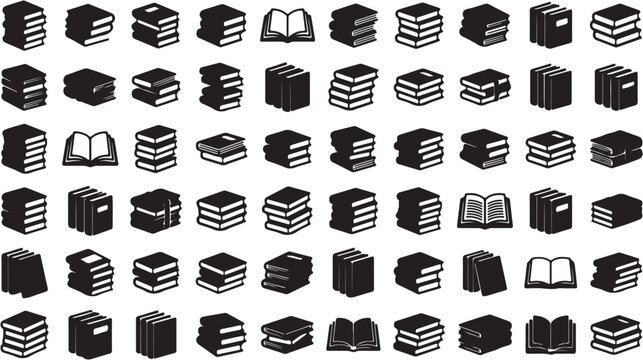 Black book icons on white background.