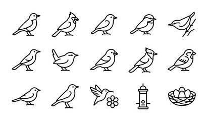 Minimalist Bird Icons Set: Feathered Friends, Avian Life, Nature Graphics © Jahidul