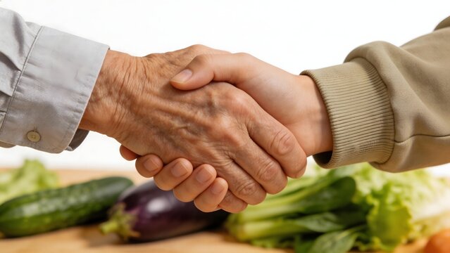 Hands of two people holding vegetables