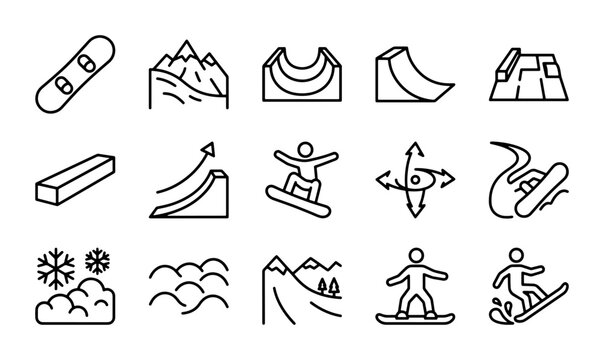 Snowboarding Icons Set: Winter Sports, Mountain Adventure, Action Graphics