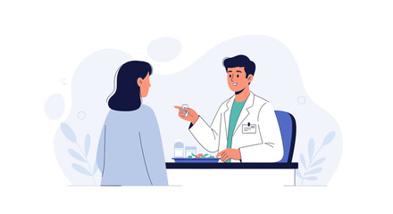 Fototapeta premium Doctor consulting patient, discussing treatment plan with medication