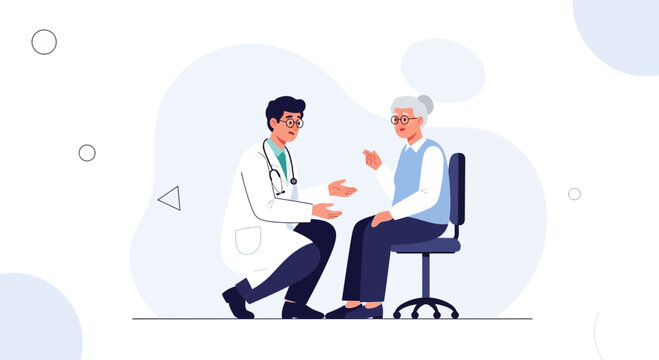 Doctor consulting elderly patient, medical care, healthcare, generational support