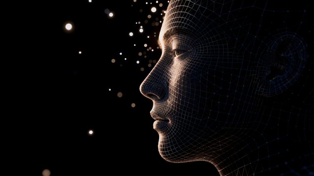 Digital wireframe human face profile