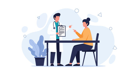 Fototapeta premium Doctor and patient in consultation, medical check-up, modern illustration