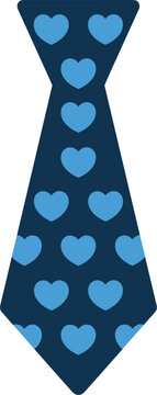 A navy blue necktie decorated with a repeating pattern of light blue hearts for Father's Day accessories