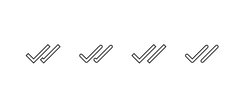 Double check outline icon set. Message seen symbol. Two tick sign