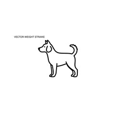 Fototapeta premium Simple line art drawing of a standing dog facing left with minimalist, domestic