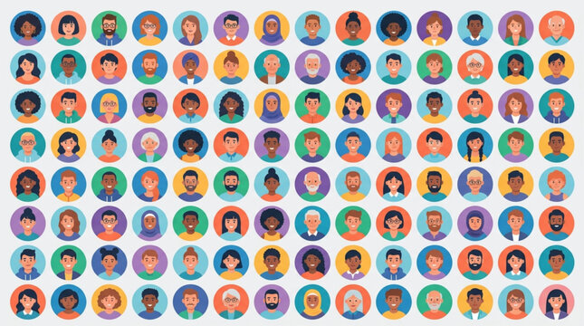Diverse Group of People Avatars Representing Community.