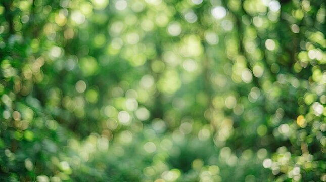Blurred green leaves with bokeh effect, natural background, abstract backdrop.