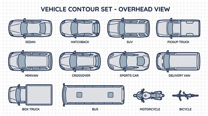 Vehicle Contour Set Overhead View Collection. © Woto