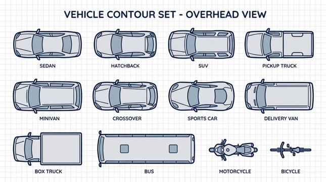 Vehicle Contour Set Overhead View Collection.