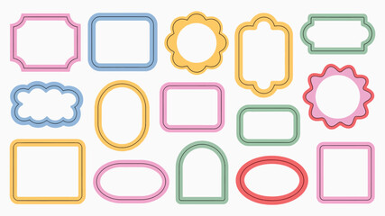 Naklejka premium cute hand drawn doodle frames, pastel colored blank borders, shapes, and text boxes in sketch style