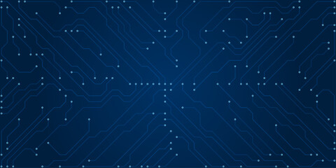Fototapeta premium Abstract blue circuit board pattern with glowing nodes and intricate pathways representing technology and data flow