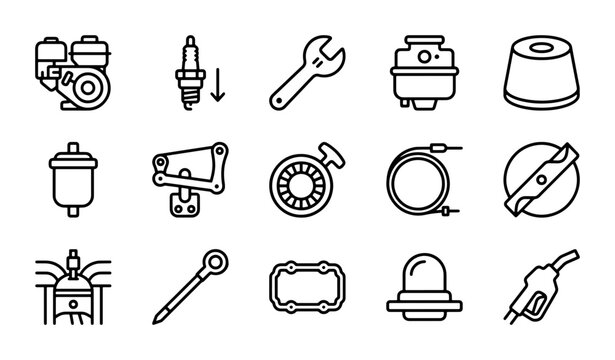 Small Engine Parts Icons, Motor Components, Mechanical Tools, Repair Kit, Vector Set