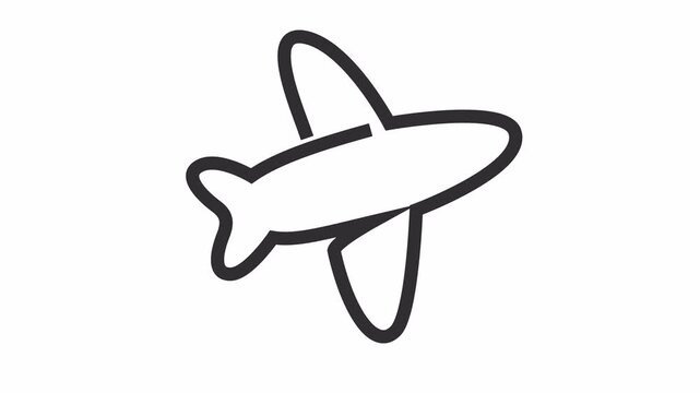 An airplane icon isolated on a transparent background in cartoon animation. Aviation and air travel symbol in minimalist line art style.